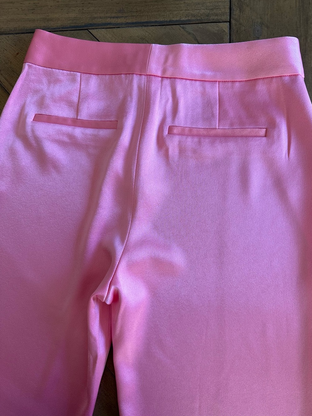 ALTERED Alice & Olivia Deanna High Waisted Bootcut Pants Pink Satin Women Size 2 - Picture 8 of 11